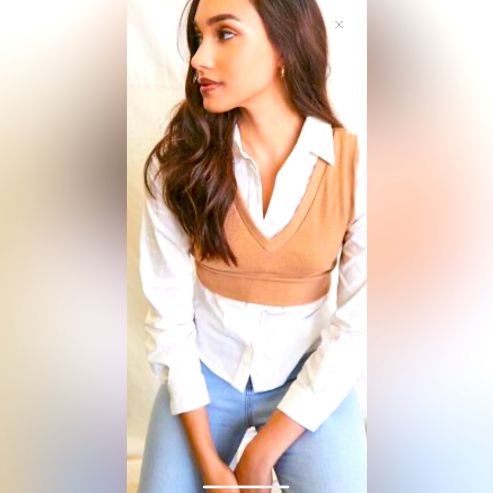 Ribbed Poplin Combo Top